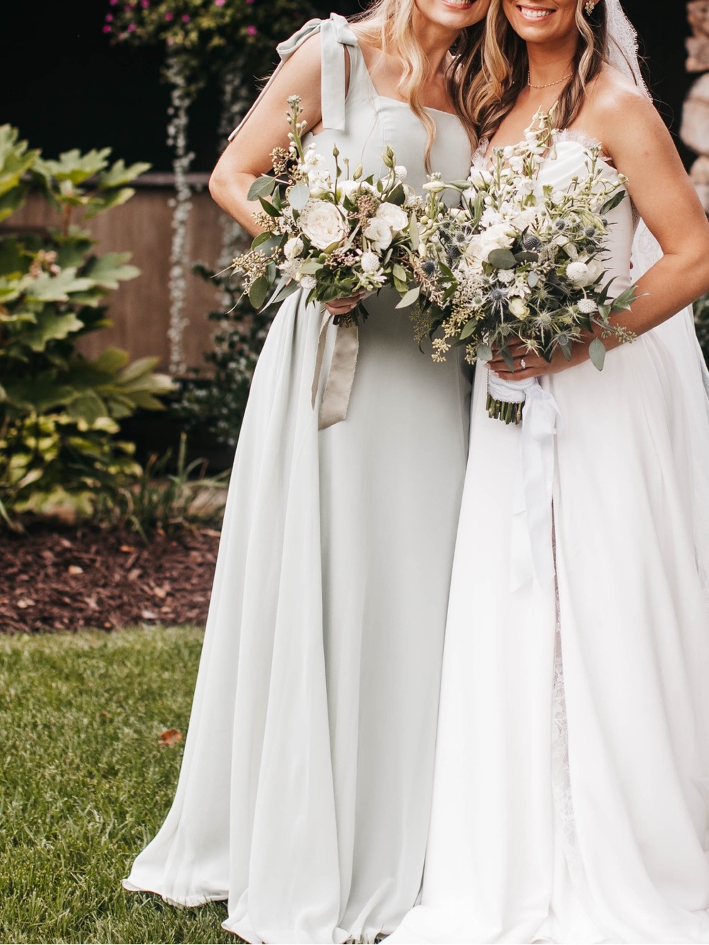 JJs House Light Sage Green Bridesmaid Gown with Tie Shoulder